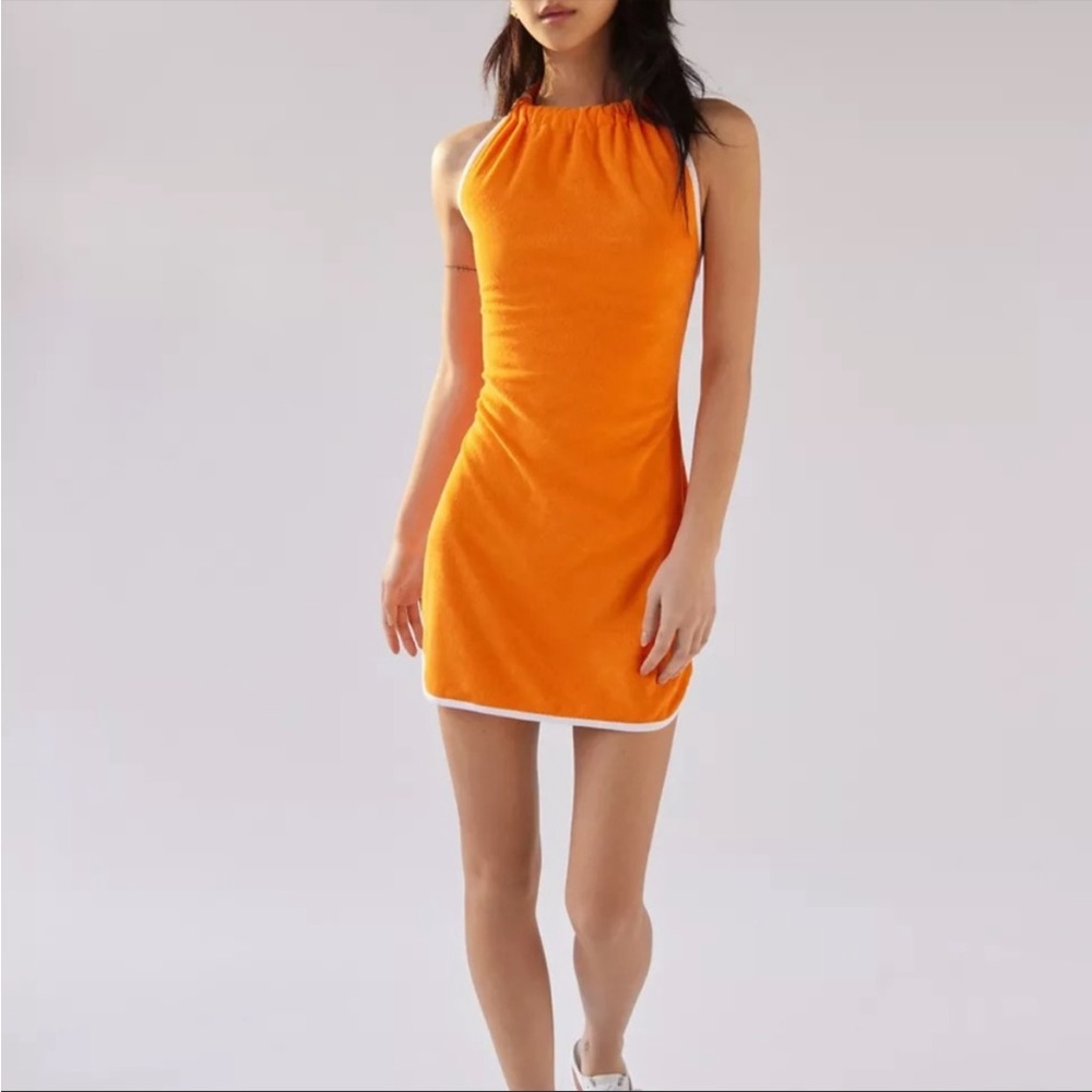 ⚜️NWOT URBAN OUTFITTERS Orange & White Terry Cloth Halter Mini Dress/Cover-up XS